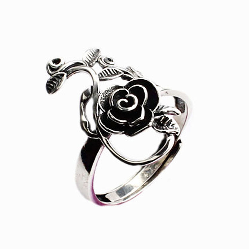Yueying Retro all-match rosa anel feminino na moda Thai prata angustiado all-match moda oco Mori flor anel anel