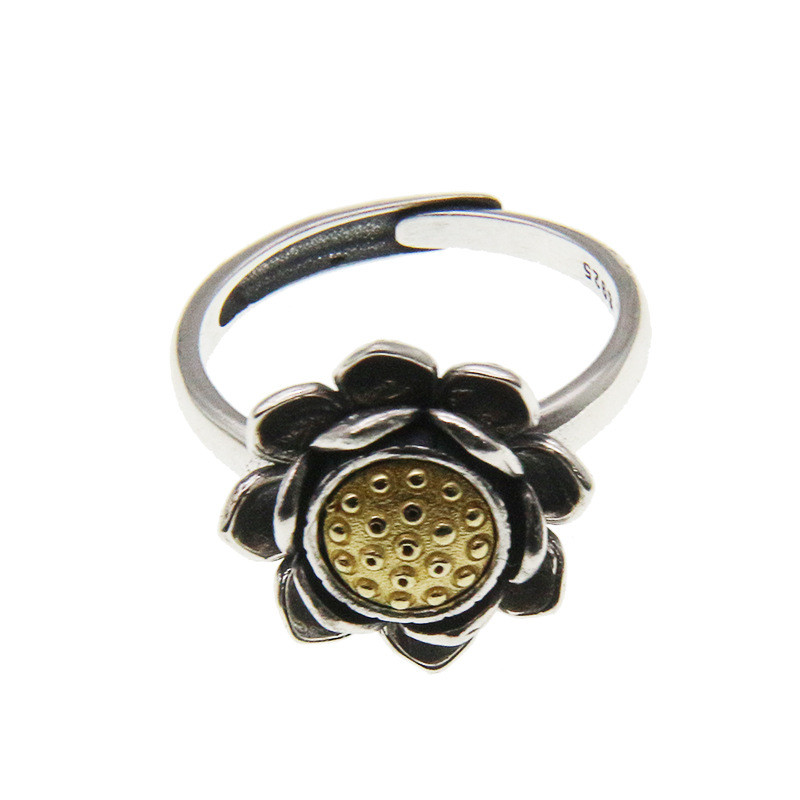 2026 Yueying Novo Produto Criativo Retro Anel de Lótus Homens Mulheres Angustiado Thai Silver Forest Series Abertura Fre