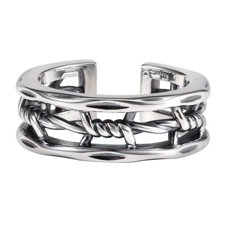 Yueying Thai prata retro angustiado oco torção anel masculino Hip Hop europeu americano retro abertura ajustável índice
