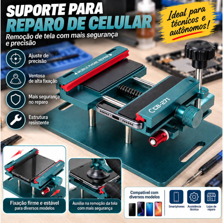 Suporte para Manutenção de Celular com Ventosa, Ferramenta para Remoção de Tela LCD e Reparo de Smartphone