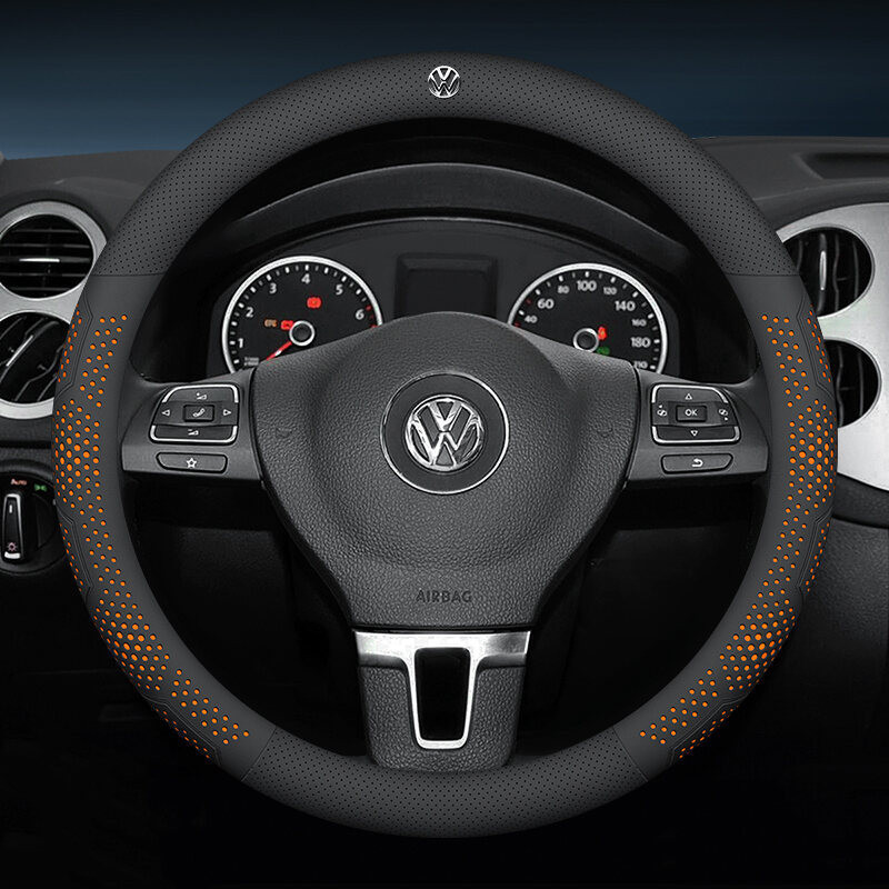 Car Ultrathin Steering Wheel Cover, Leather Ultra-Thin Anti Slip And Sweat Absorbing  For Volkswagen VW Passat POLO V-T-
