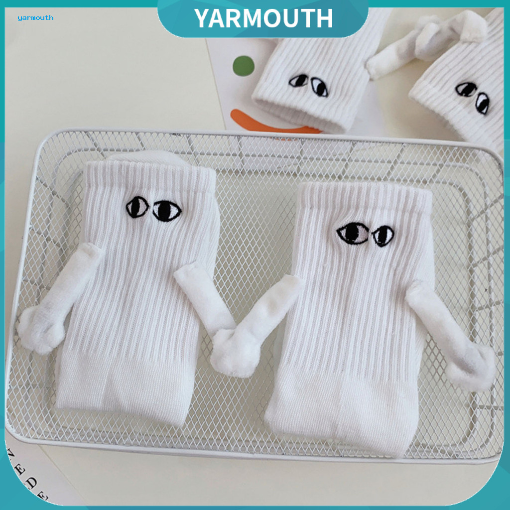 Couple Socks 1 Pair Cartoon Eye Pattern Mid-calf Anti-slip Warm Cotton Elastic Sweat-absorbing Knitted for Men and Women