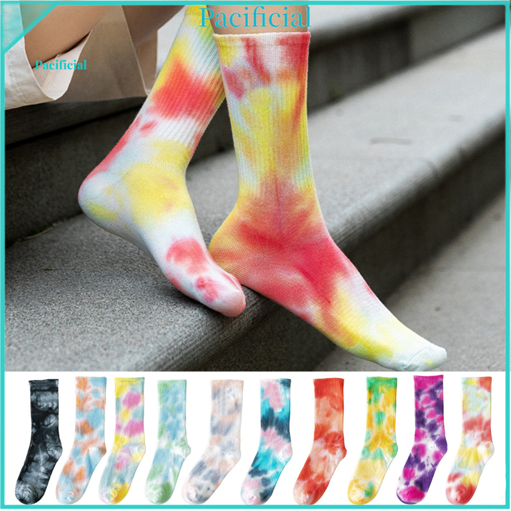 Tie-dye Cotton Blend Socks Colorful 1 Pair Unisex Mid-tube Sports High Elasticity Anti-slip Sweat-absorption Odor-free T