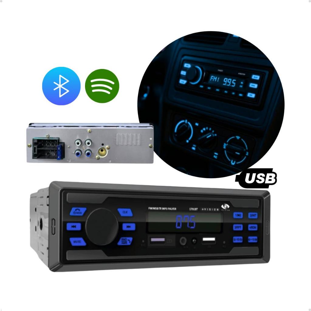 Rádio Mp3 Som Automotivo Bluetooth 2 portas Usb Fm Controle Remoto