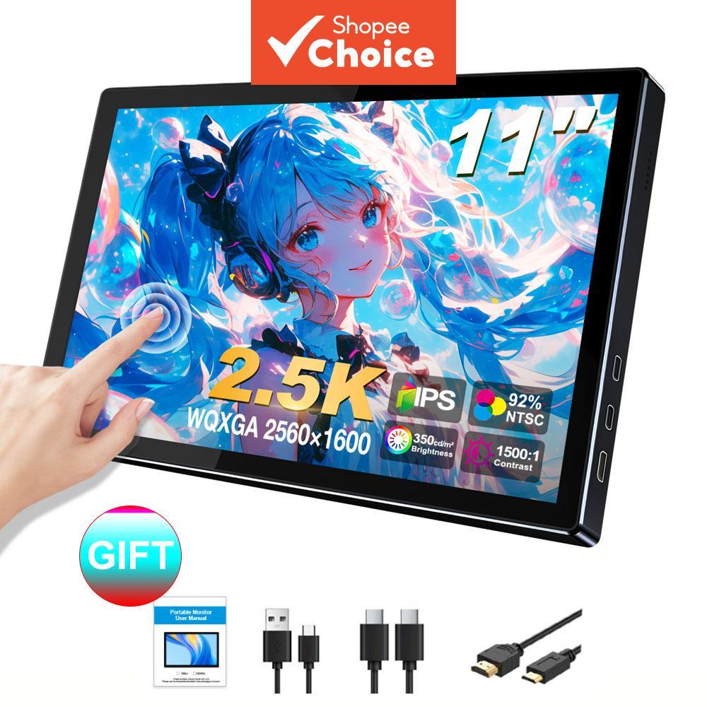 Monitor portátil de 11 com touchscreen, 2,5K (2560x1600), painel IPS, padrão VESA 75x75 mm, proporção 16:10, conexões