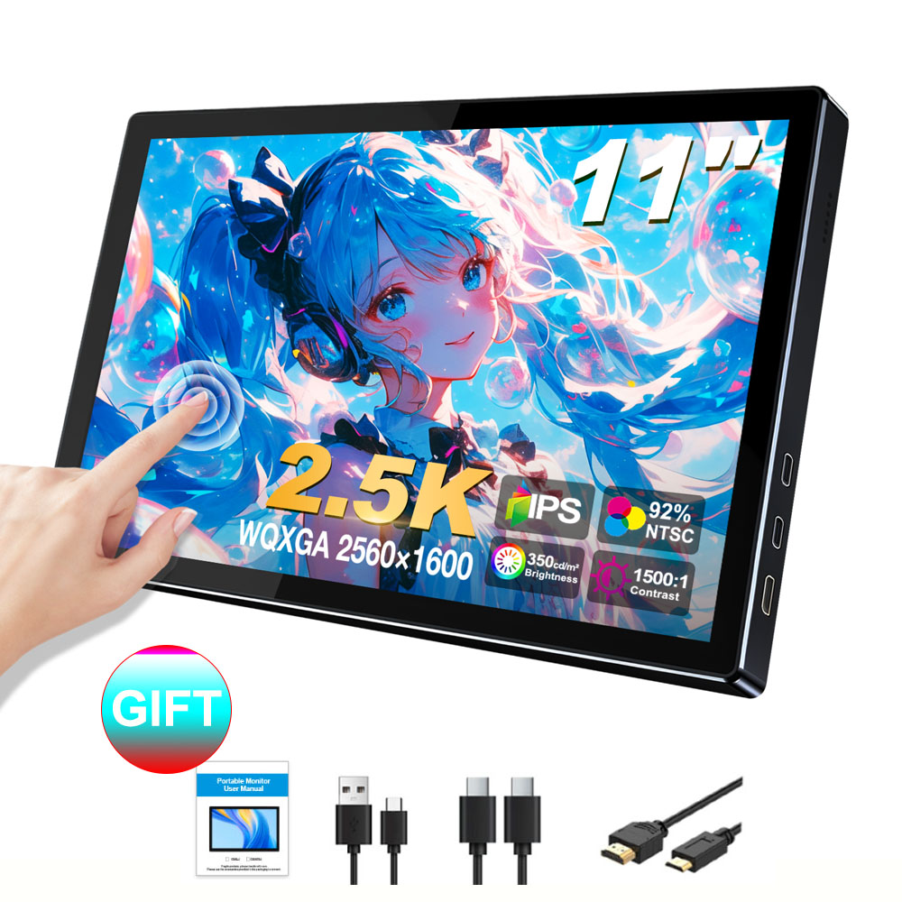 Monitor portátil 11 2,5K Touchscreen 2560x1600 IPS VESA 75*75mm 16:10 USB-C HDMI para Laptop Mac PC PS5 Switch