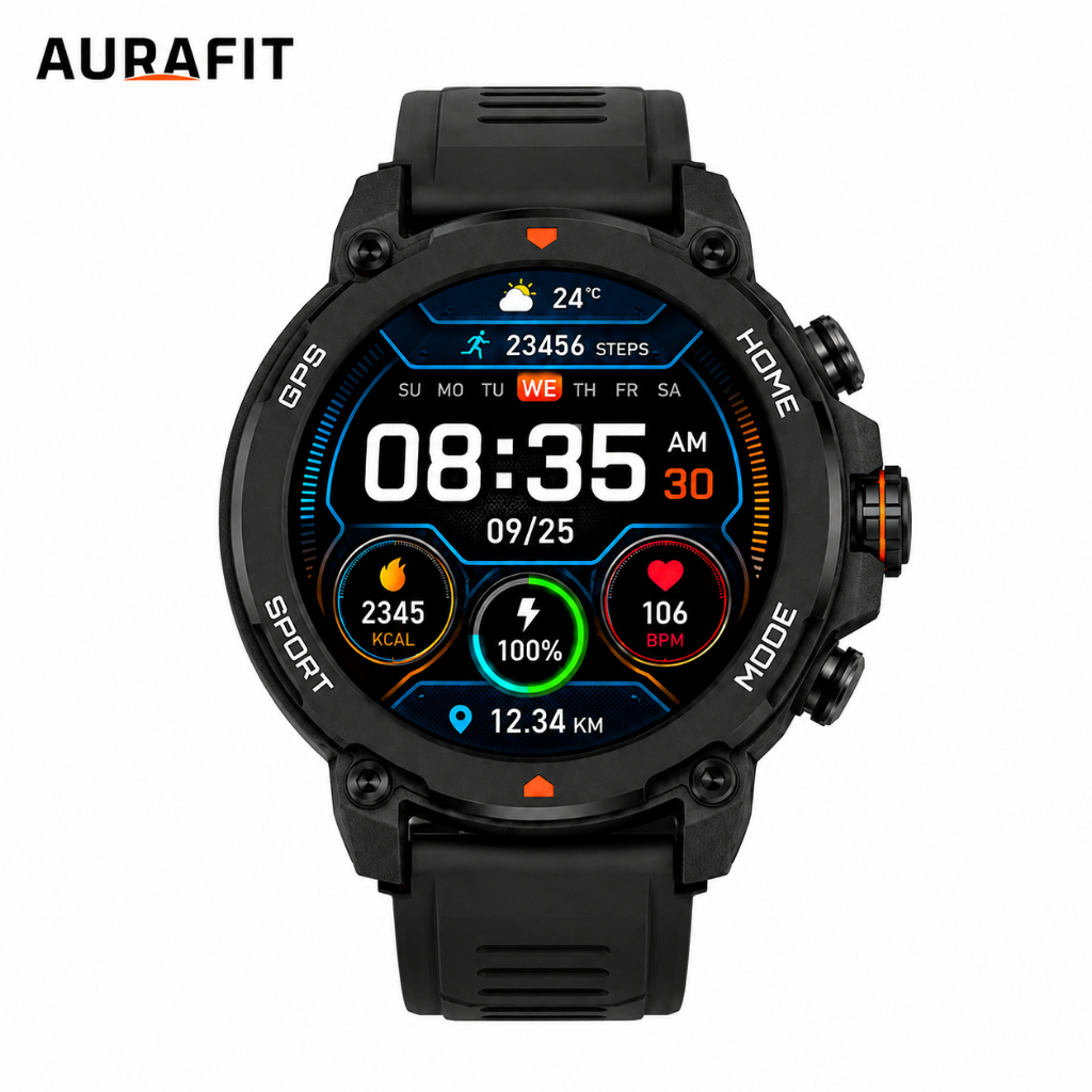 AURAFIT G6 Smartwatch with GPS, Bluetooth Calling, Wireless Charging, Heart Rate & SpO2 Monitoring, Compass, Altimeter a