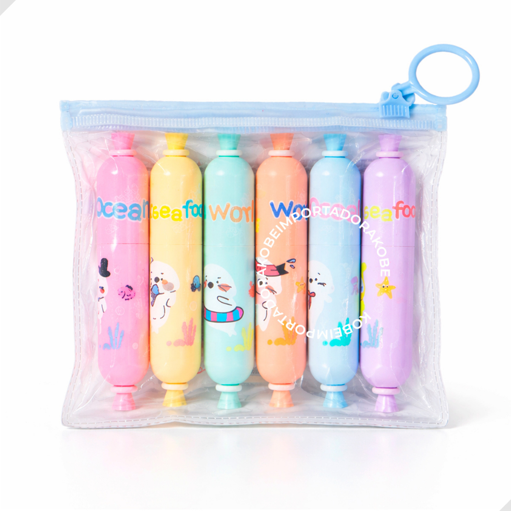 Kit Mini Carimbos 6 Cores Fundo Do Mar Infantil Colorido Material Escolar Animais Marinhos