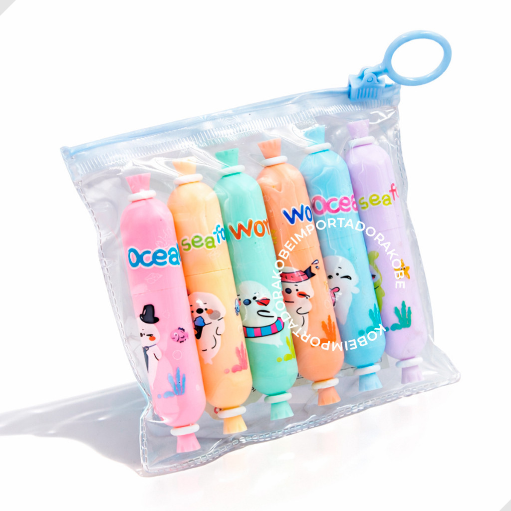 Kit Mini Carimbos 6 Cores Infantil Animais Marinhos Colorido Material Escolar Fundo Do Mar