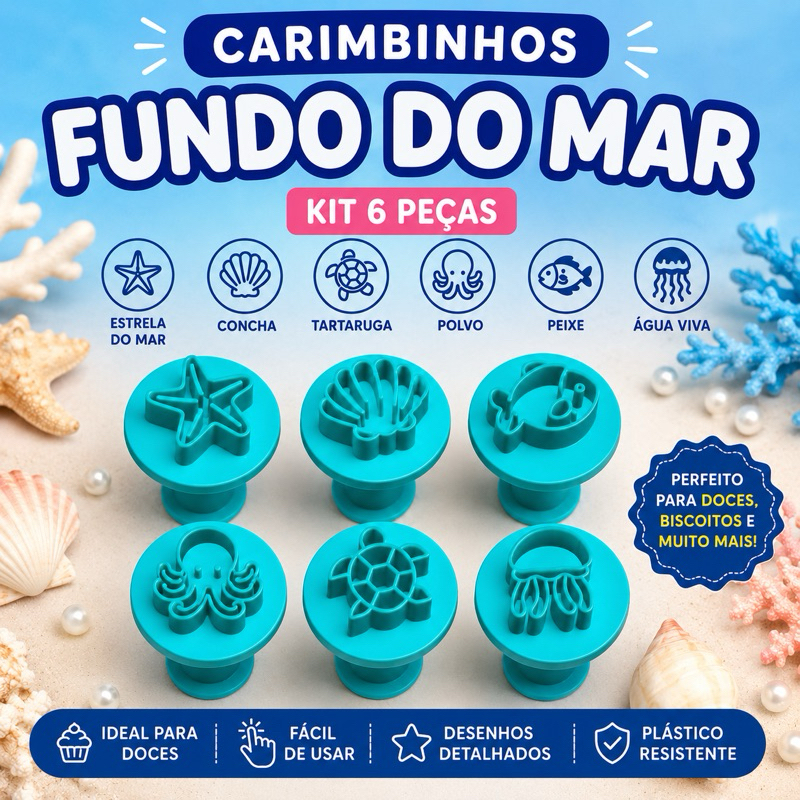 Carimbo para Brigadeiro e Doces - Fundo do Mar  - 6 unidades