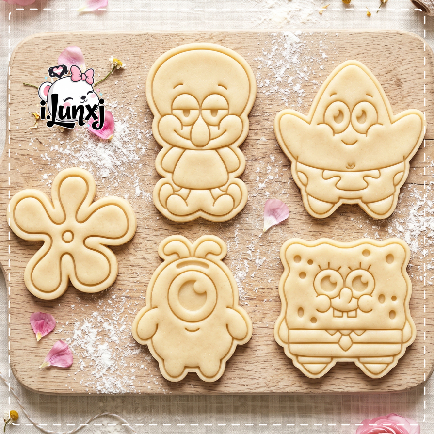Kit Cortadores e Marcadores Bob esponja (inspiração) - Fundo do mar - Carimbo Biscoito Pasta Dia das crianças