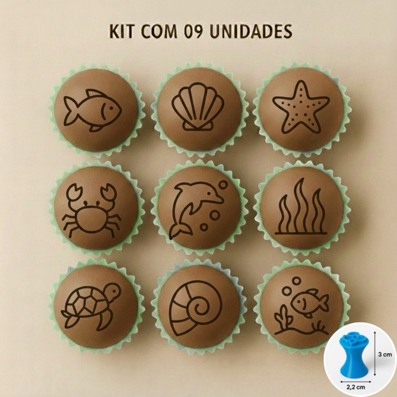 Kit 09 Carimbos para Doces – fundo do mar