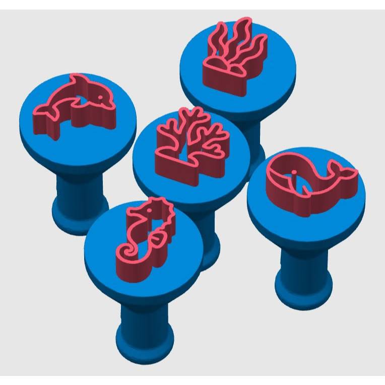 Kit Carimbos para Brigadeiro Fundo do Mar 5 Peças | Decoração para Doces e Festa Infantil