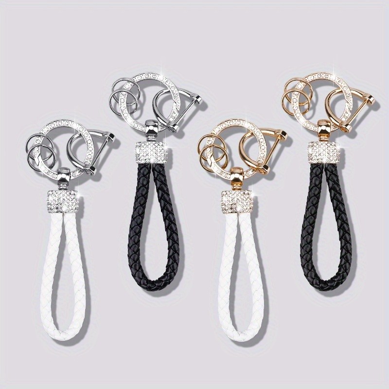 Chaveiro De Strass De Corda Trançada Elegante De 1 Unidade-Carro Anti-Perda , Pingente De Chave Criativo Liga Durável ,
