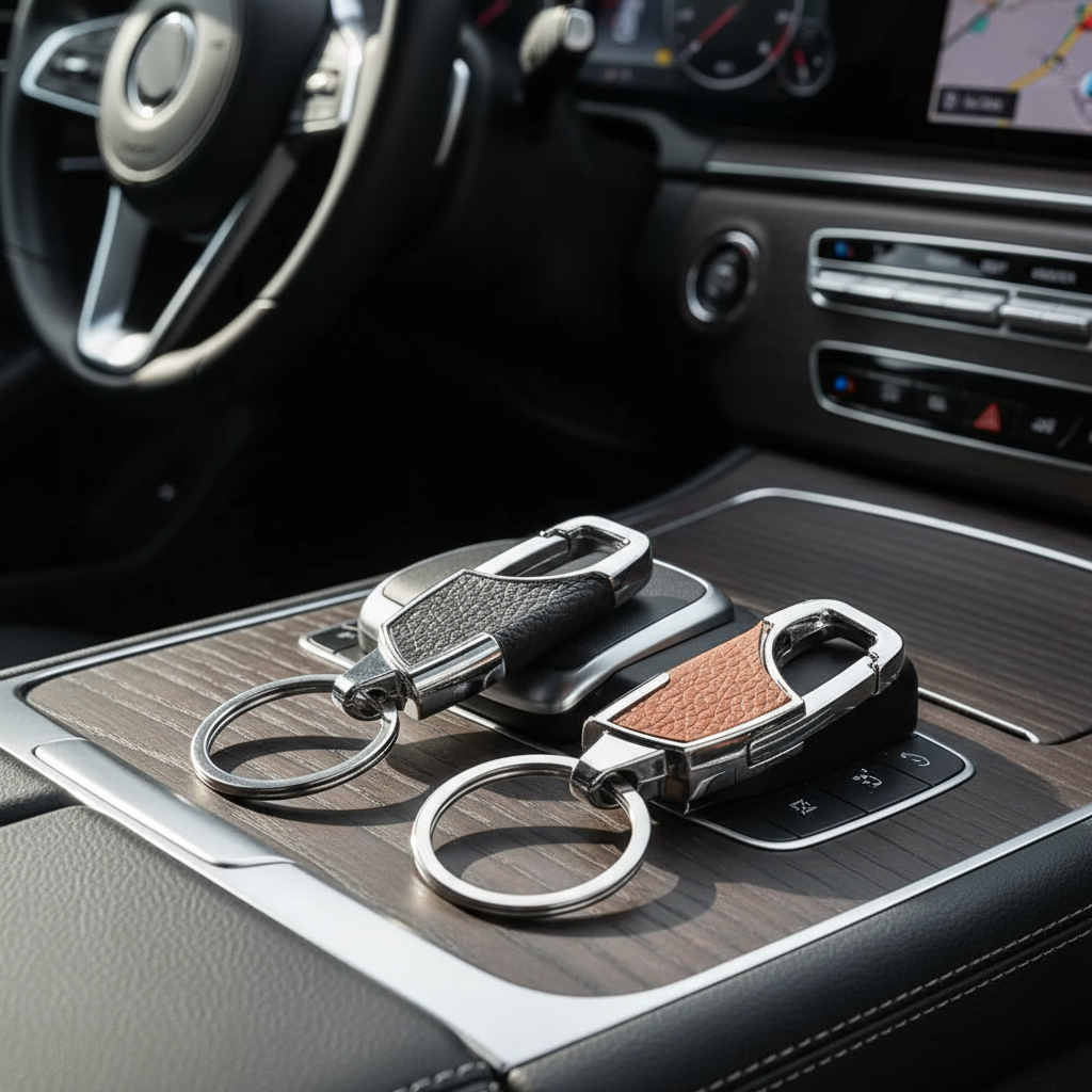 Chaveiros de couro elegantes para homens, suporte de chave DIY, anel de chave de carro durável, acessórios automotivos,