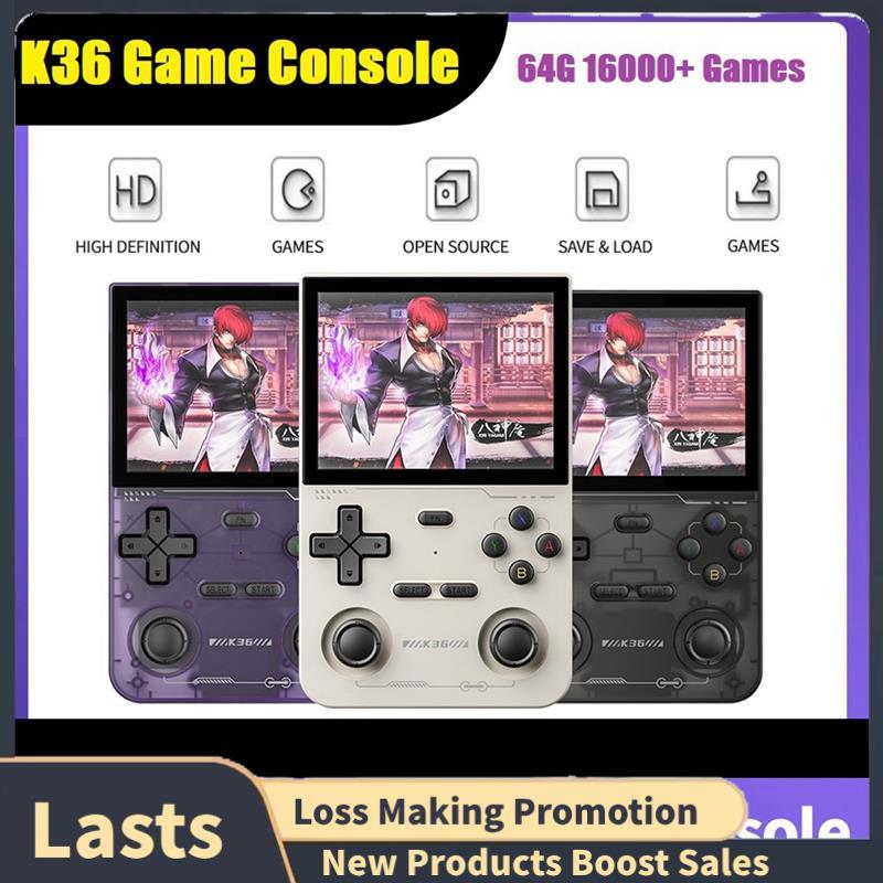 K36 Console De Jogos Retro Portátil 64G 16000 + 3.5 Polegada 3500mAh Joystick Duplo Para/MAME/N64 Jogador De Videogame C