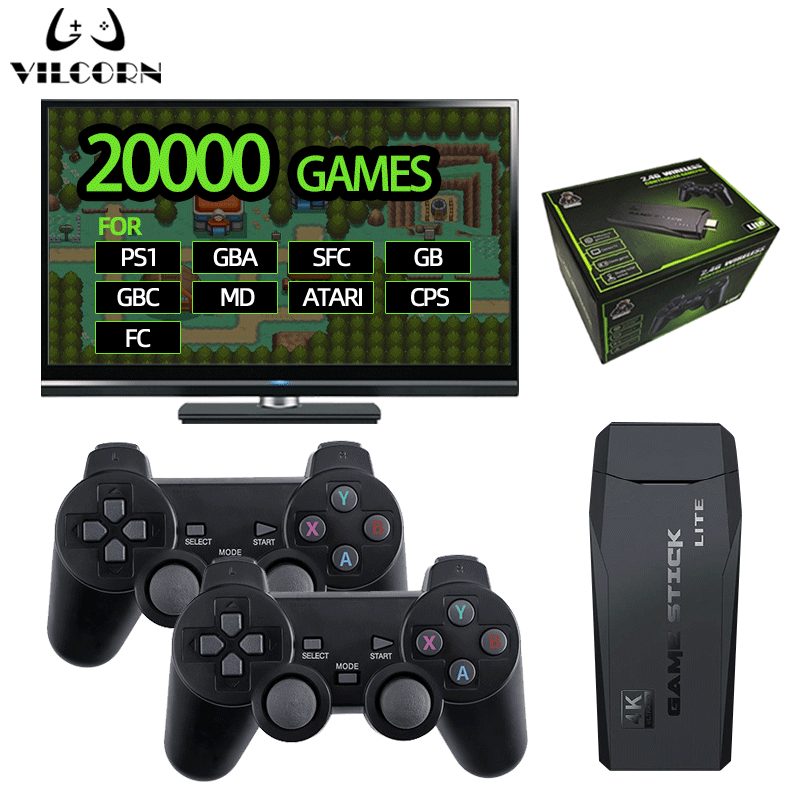 Retro Game Stick Clássico Console De Videogame 4K Para Mame GB PS1 Sega Mega Drive 9 Emulador Com Joystick Duplo 40000 +