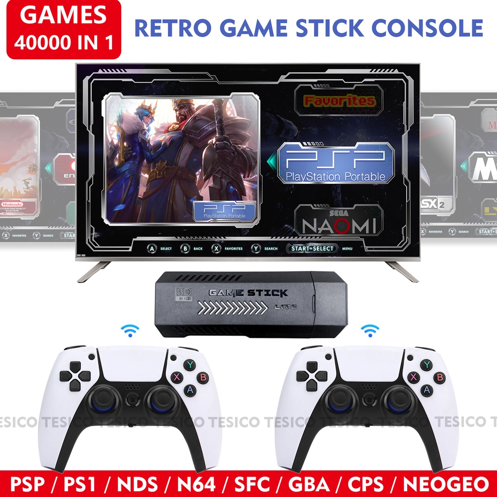 P5 PRO Console De Vídeo Game 64GB/128GB 40000 Jogos Gratuitos HD TV 3D Dois Gamepads Para PS1/PPSPP/MAME Arcade Gaming Stick