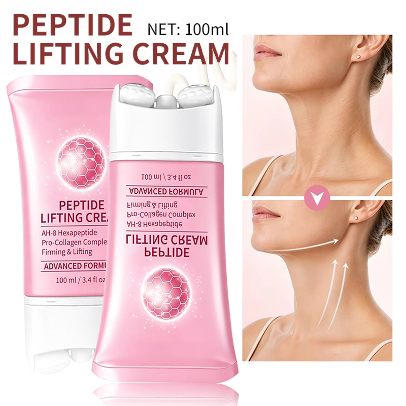 Neck Cream 100ml Peptide Lifting Cream with Roller Firming Neck Cream Anti Aging Face Moisturizer AH 8 Hexapeptide Pro