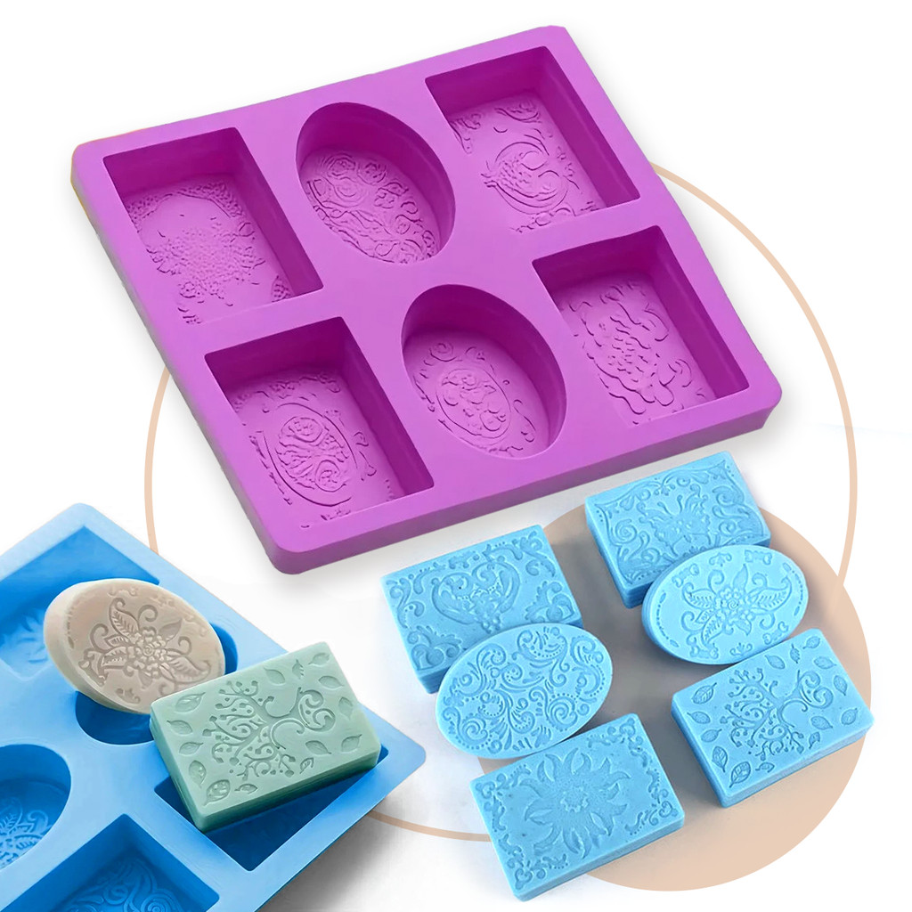 Kit 4 Unidades Molde Silicone para Sabonete 80g Luxo Premium com 6 Cavidades Oval e Retangular Artesanal Caseiro