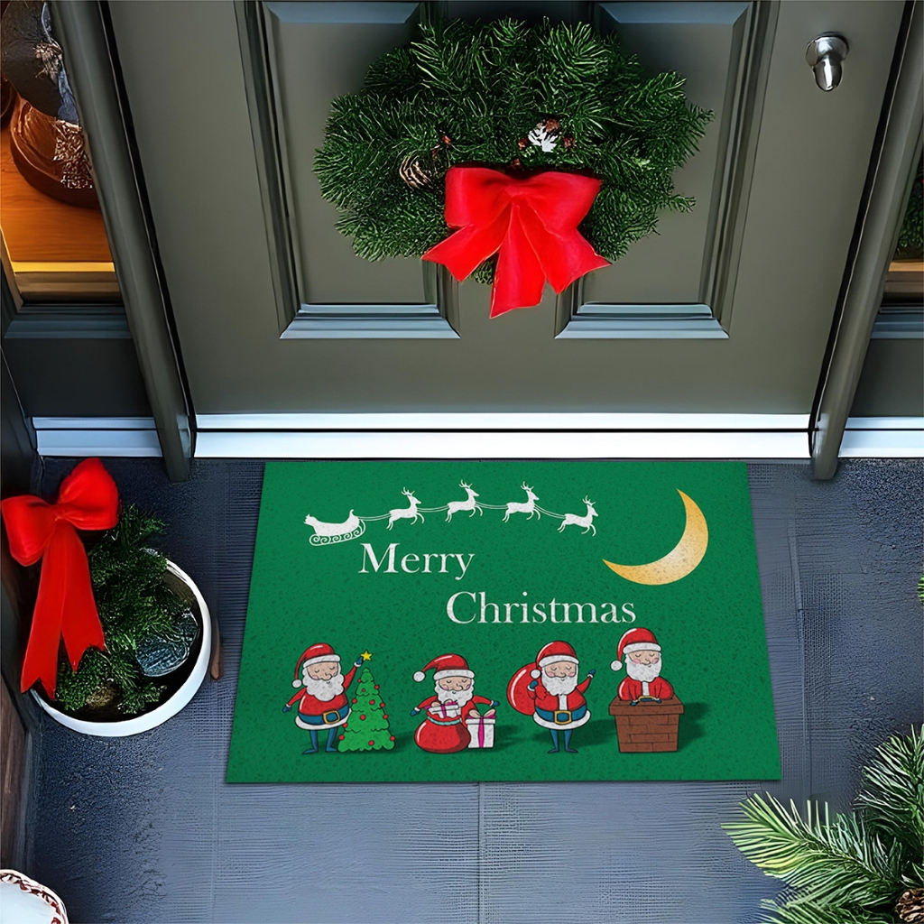 Tapete 60X40 Divertido Para Porta Merry Christmas Vários Papais Noéis Premium Ca936