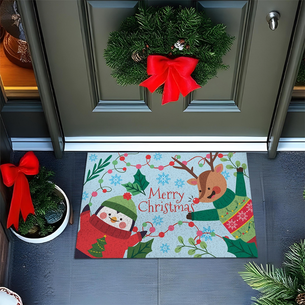 Tapete De Porta Capacho Divertido Merry Christmas Pinguim 60X40 Ca965