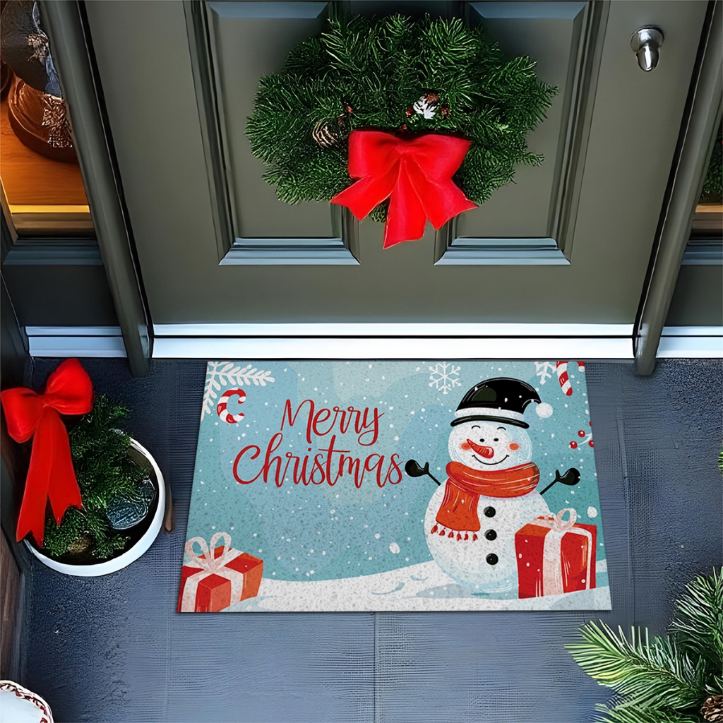 Tapete 60X40 Divertido Para Porta Merry Christmas Azul Claro Premium Nt029