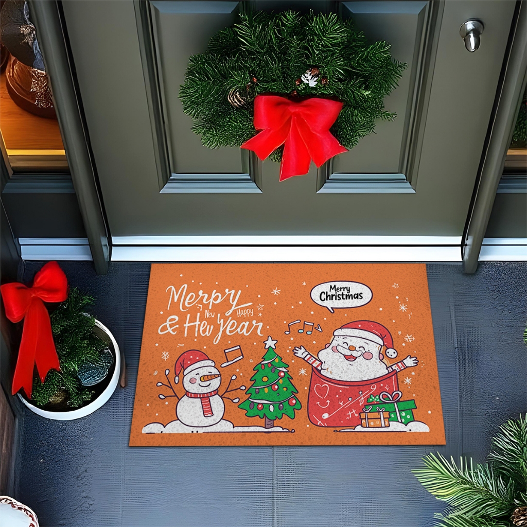 Tapete 60X40 Divertido Para Porta Merry Christmas Laranja Premium Ca931