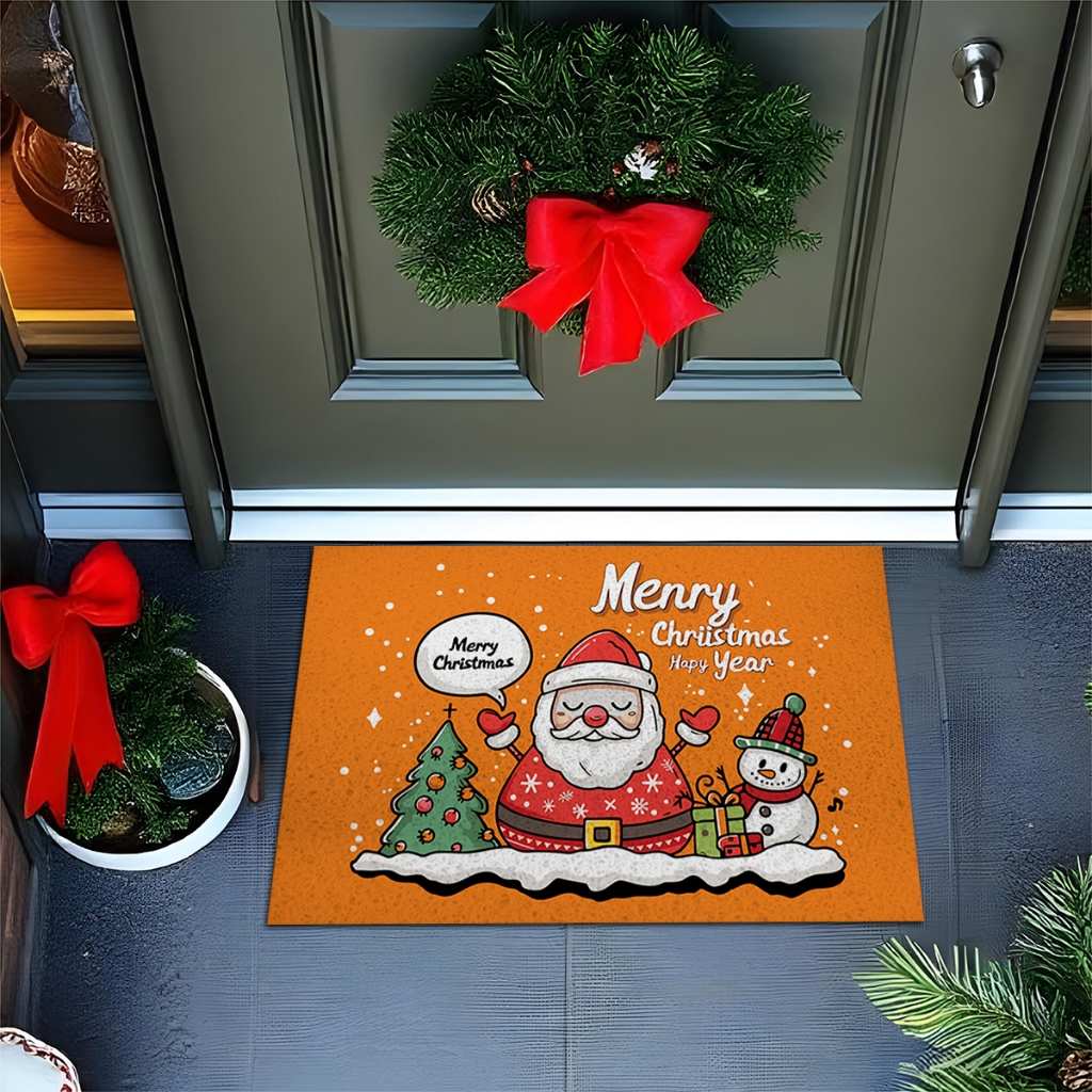Tapete 60X40 Divertido Para Porta Merry Christmas Laranja 2 Premium Ca932