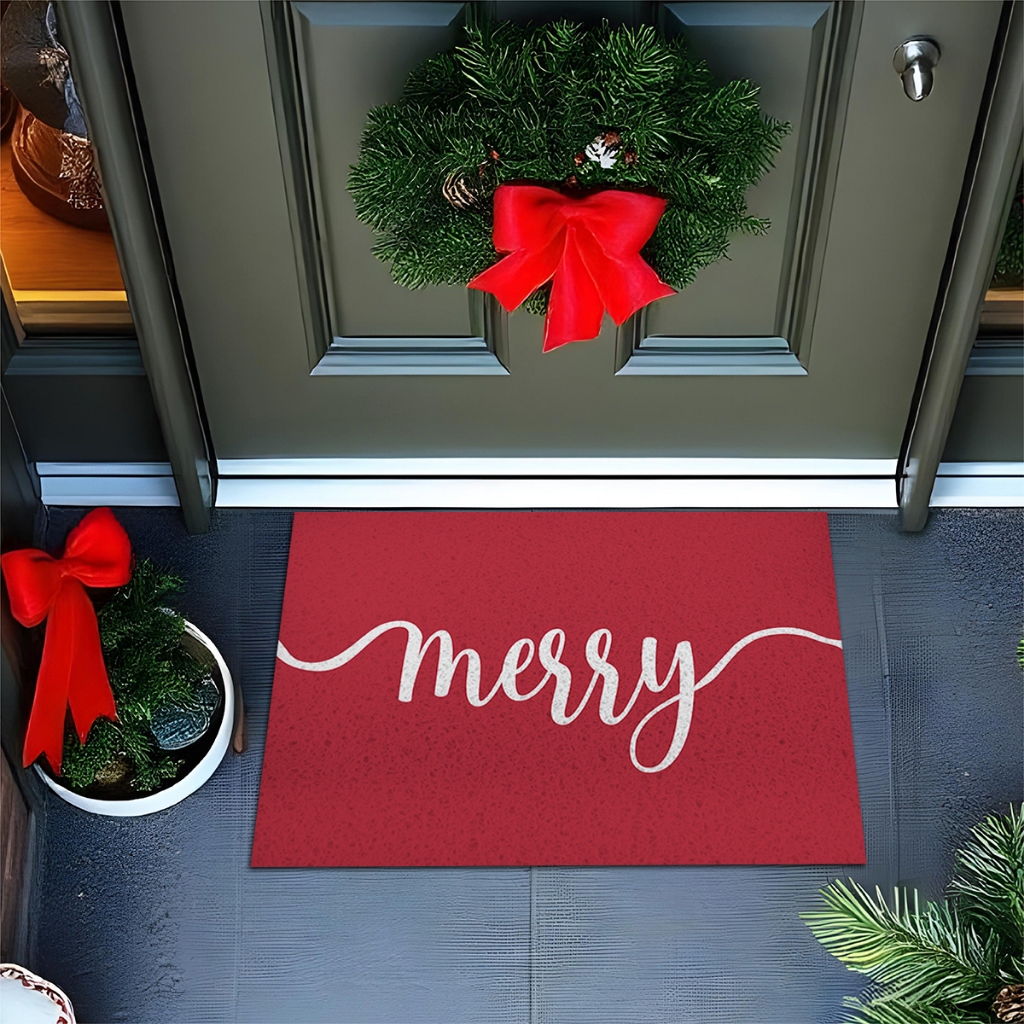 Tapete De Porta Premium Divertido Minimalista Merry Bordo Nt052 60x40