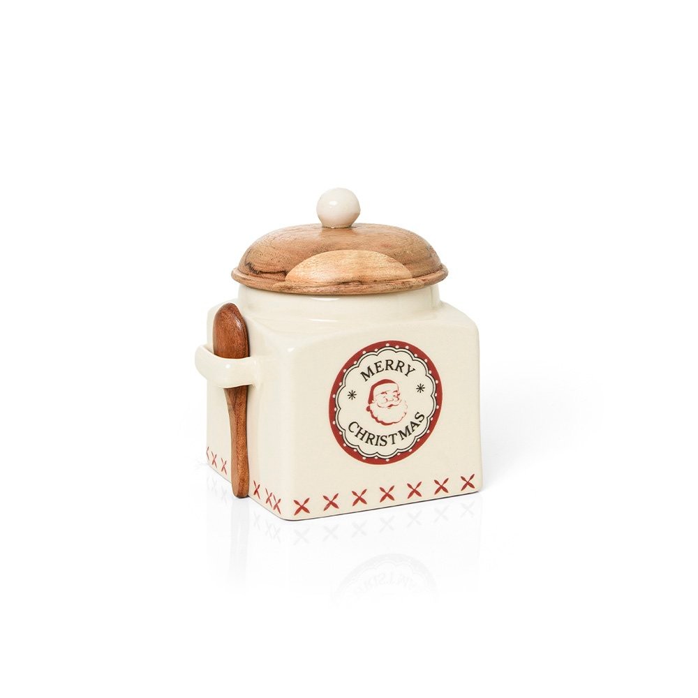 Pote Decorativo Copa e Cia Versailles Natalino em Cerâmica Artesanal Merry Christmas - 13 X 15 cm