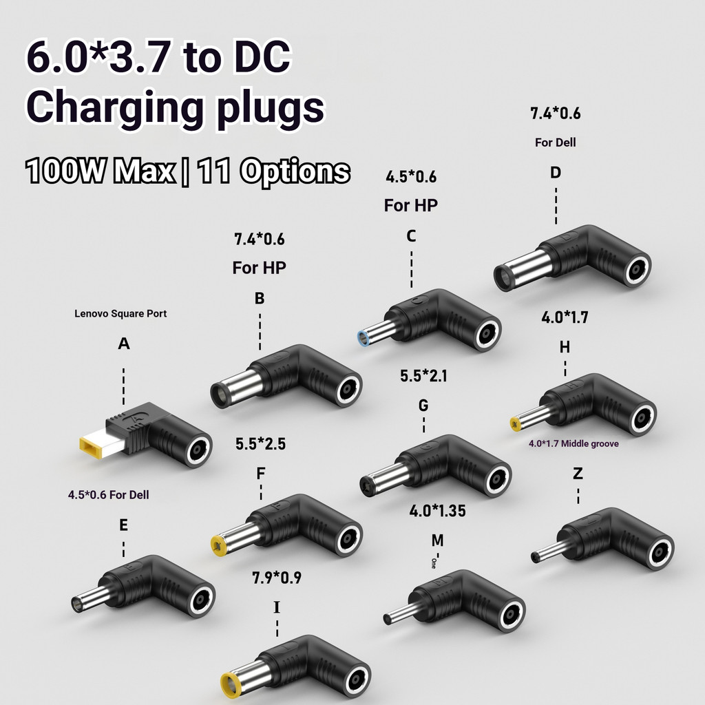 100W Portátil DC Jack 6.0x3.7 Fêmea Para 7.4x5.0/5.5x2.5/4.5x3.0/4.0x1.35 Macho Adaptador De Carregamento Plug Laptops A