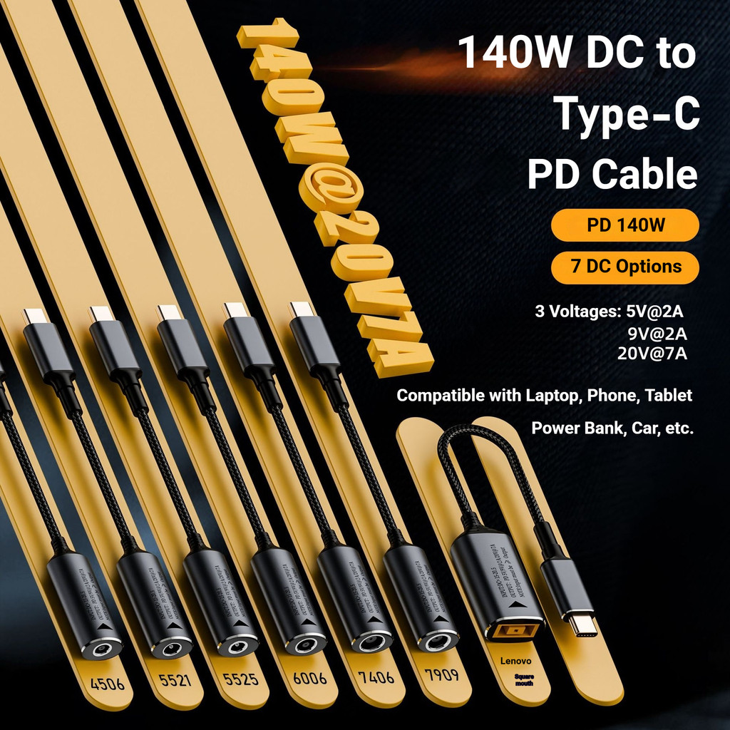 Cabo DC Jack Fêmea Para Tipo C Macho De 140 W Com Display Digital LED , 6.0x3.7/7.4x5.0/4.5x3.0/5.5x2.5 De Carregamento