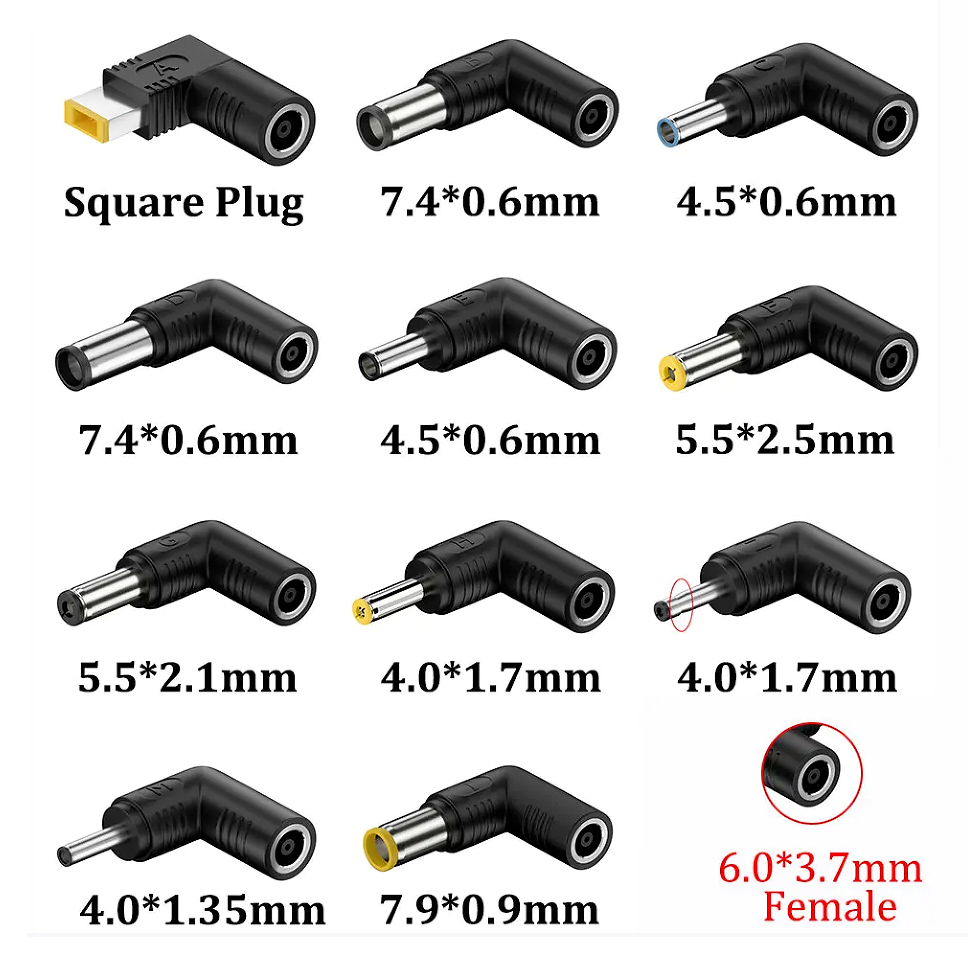 Laptop DC 6,0x3,7mm 6,0 * 3,7 Soquete De interface Fêmea Conectores Para 5,5 * 2,5mm 4,5x3,0 4,0x1,7 7,4x5,0 Adaptador De Energia De Plugue Macho Quadrado 1pcs
