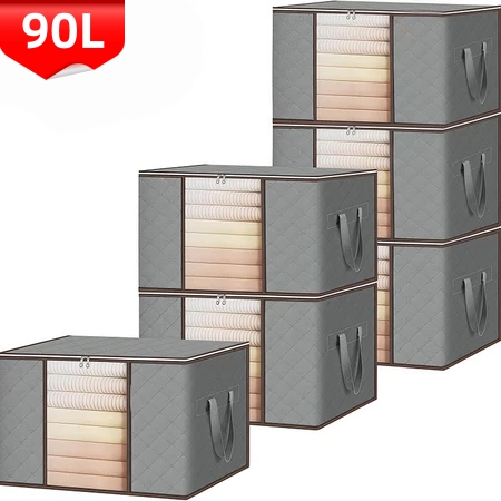 Caixa Organizadora 90L para Roupas com Tampa – Anti-Poeira/Umidade/Insetos | Ideal para Cobertores e Casacos