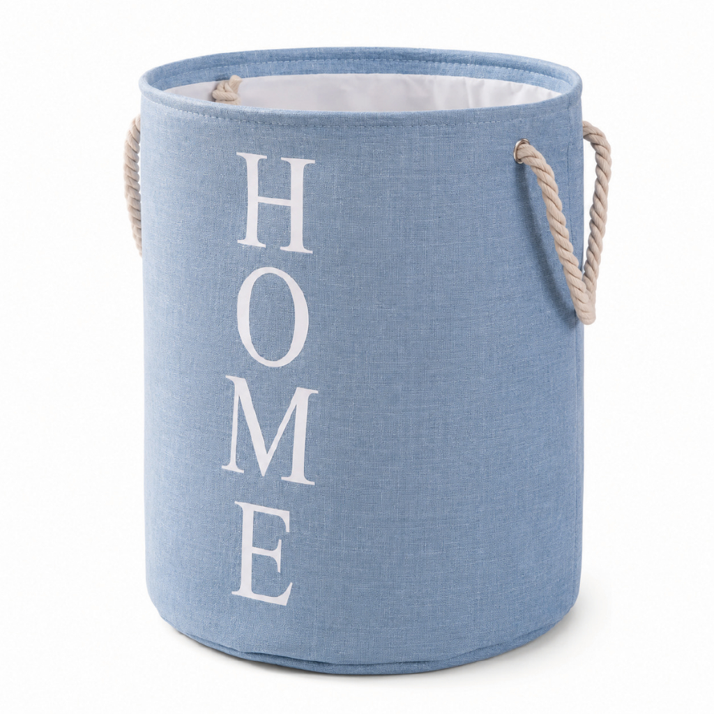 Cesto Organizador Dobrável 35L Multiuso Linho Azul Claro Roupa Suja Lavanderia Quarto Easy Decor