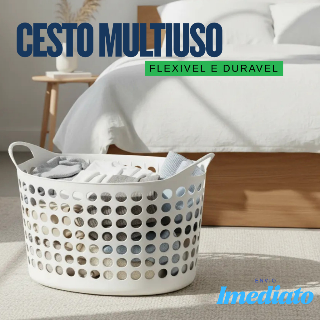 Cesto de roupa suja multiuso 35L Oval Flexível Com Alça Branco Organizador Lavanderia Arthi