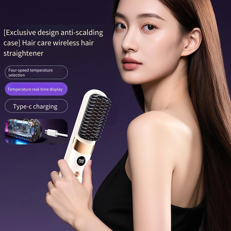 Novo LCD alisador de cabelo pente carregamento USB estilo alisador de cabelo aquecimento sem fio portátil pente disposit