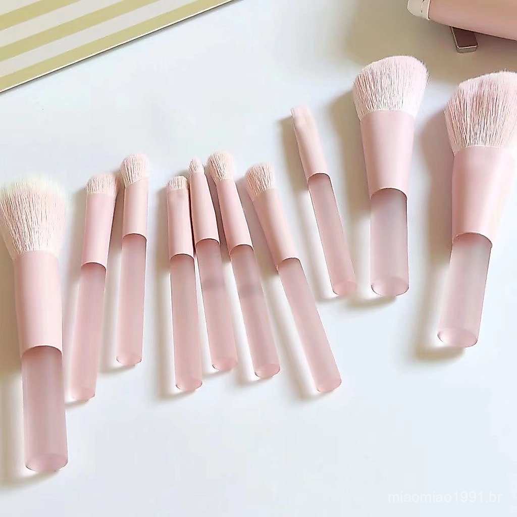 Makeup Brush Set 10 Pieces Semi-Transparent Portable mini Makeup Brush Makeup Set Brush Full Set Eyeshadow B