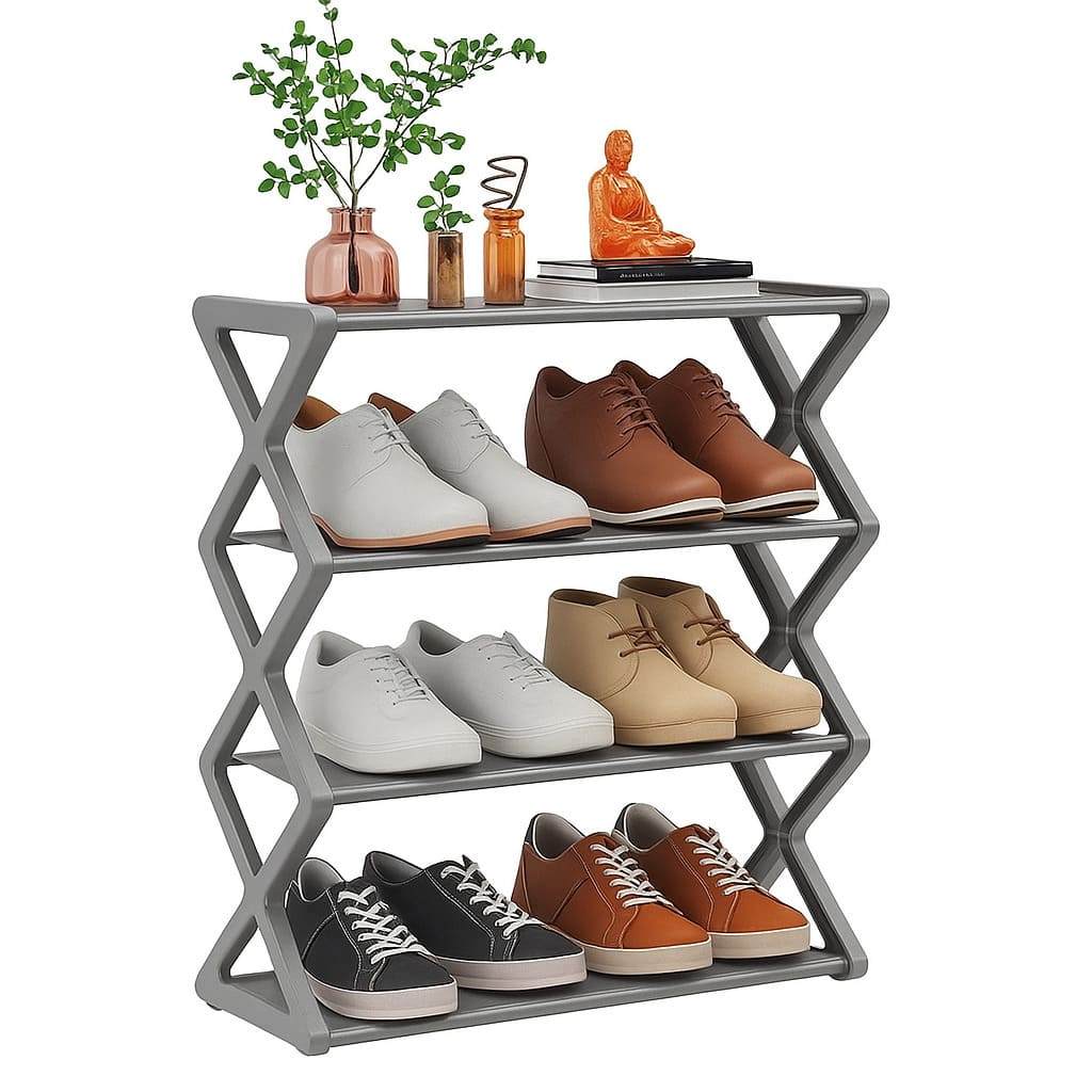 Sapateira 4 prateleiras cinza – organizador de calçados portátil para quarto e entrada