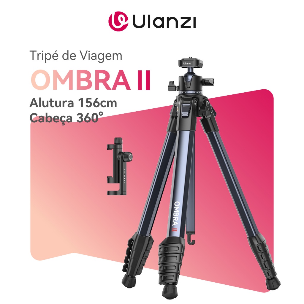 ULANZI Ombra II Tripé 156cm, Cabeça 360°, Tripé de Viagem com Placa Rápida UKA para DSLR e Celular, Vlog e Fotografia