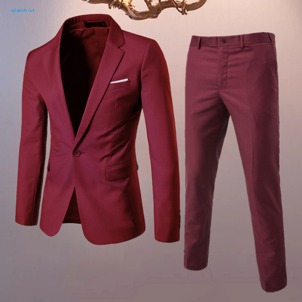 Men Blazer Pants Set 2pcs Business Suit Slim Fit Lapel Single Button Long Formal Workwear Office Wear Stylish Profession