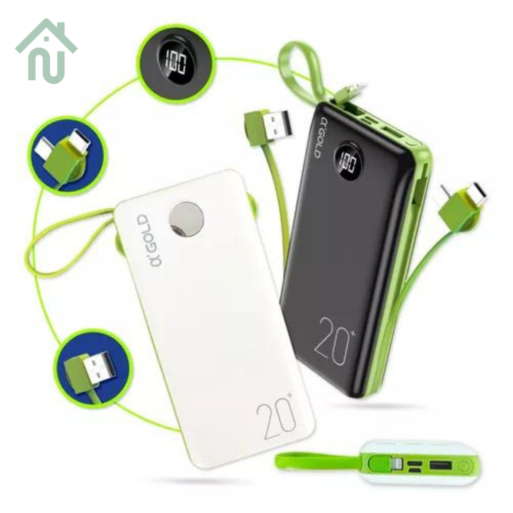 Carregador Portátil Power Bank 20.000 Mah Com 3 Cabos Saida Universal