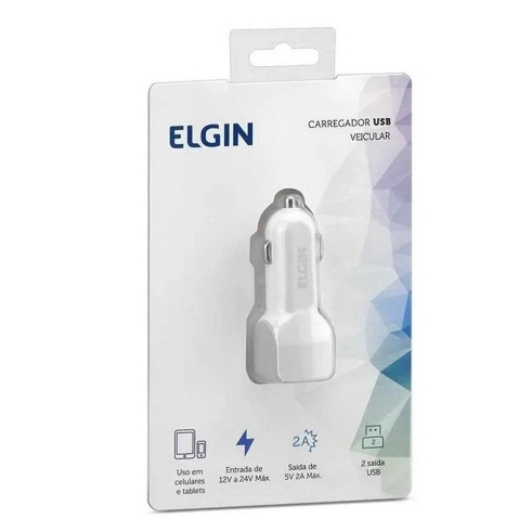 Carregador USB Veicular Elgin 5V 2 saidas USB