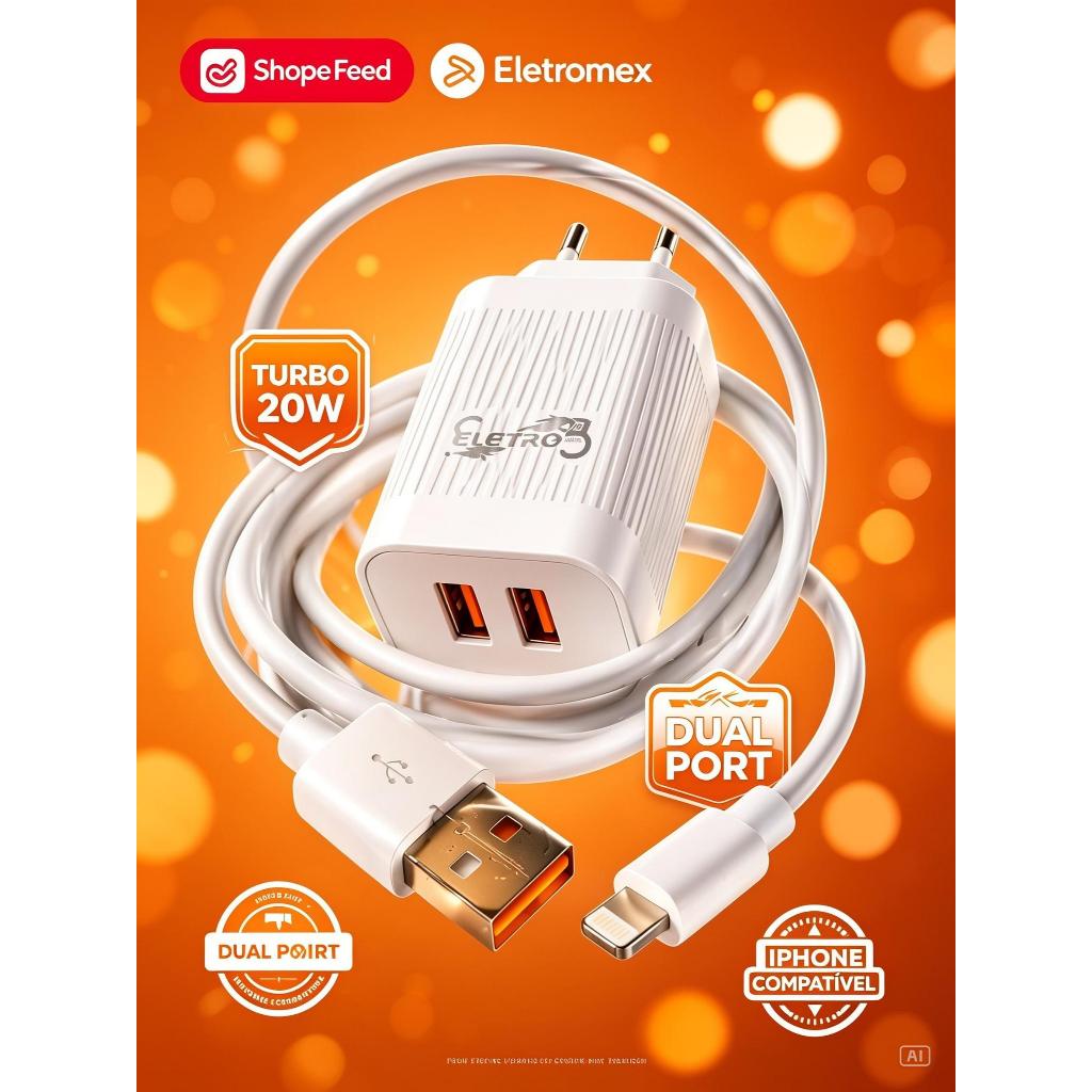 (ORIGINAL) KIT Carregador Turbo para IPHONE Eletromex -- 2 saidas - Com\Garantia -  Celular-usb