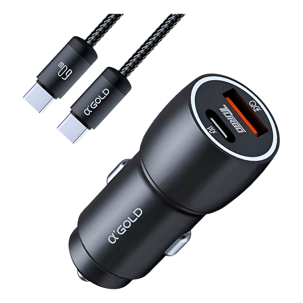Kit Carregador Veicular Turbo 60w com Duas Saidas Usb Tipo C A'gold CJ13