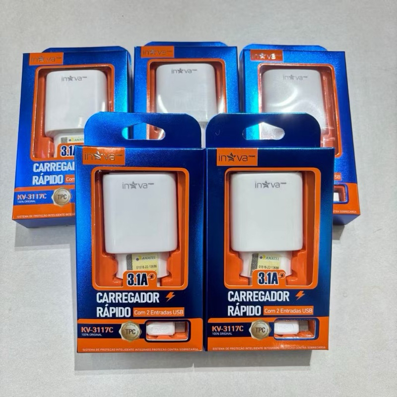 Carregador Celular V8 Rápido 3.1A com 2 Saida Usb Micro Usb Inova