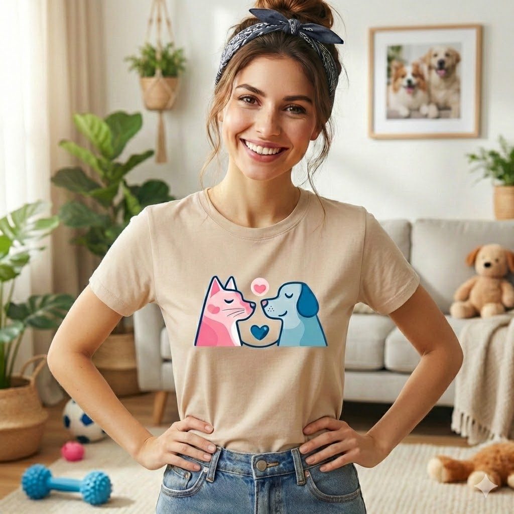 Camiseta Pet Amor – Cachorro e Gato Apaixonados Estampa Fofa 100% Algodão