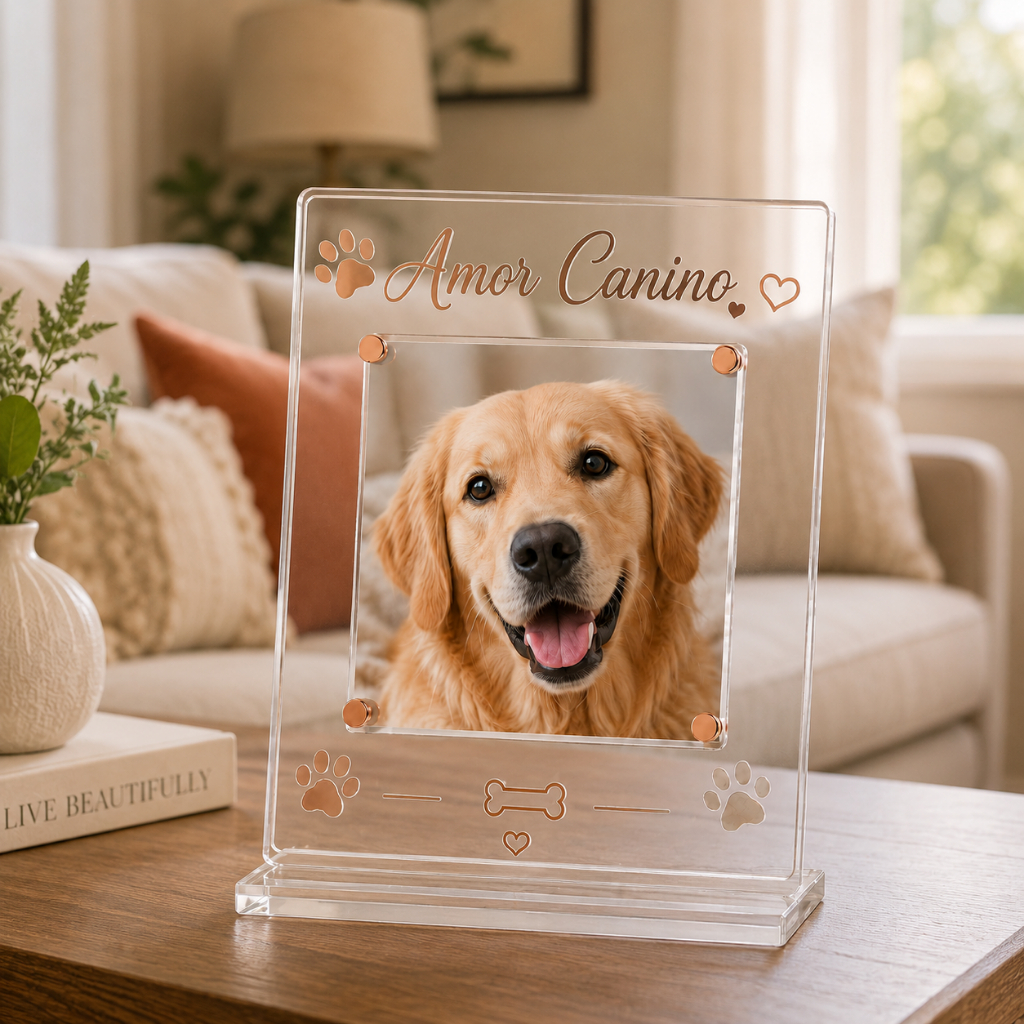 Porta Retrato Pet em Acrílico Personalizado Amor Canino/Felino 🐾💖 Moldura Decorativa para Foto de Cachorro ou Gato
