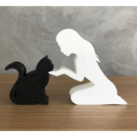 Estatueta Mulher + Gato - Decoração Pet & Amor em Casa - Homenagem, Memorial Amigo Pet